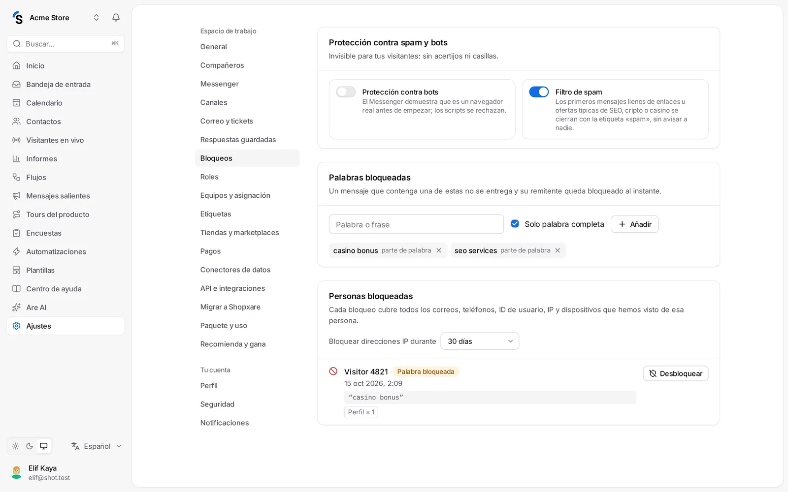 Ajustes → Bloqueos