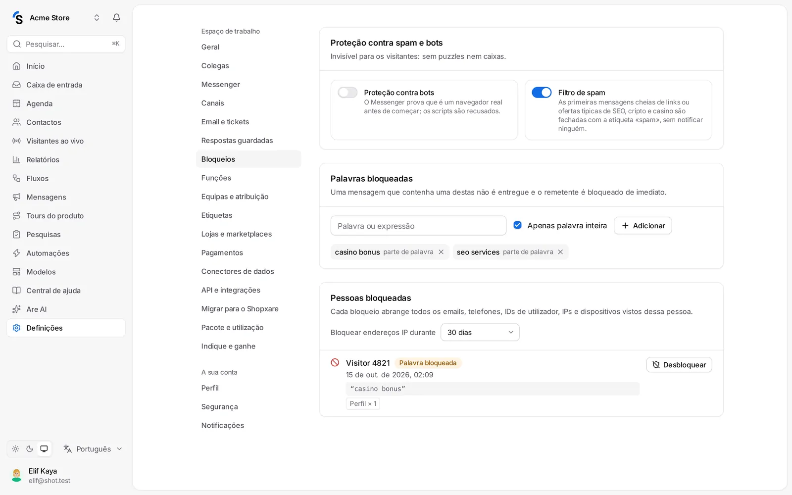 Definições → Bloqueios