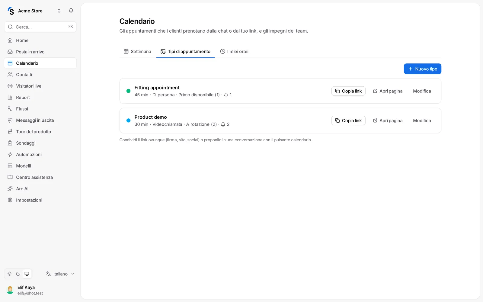 Modificare un tipo di appuntamento
