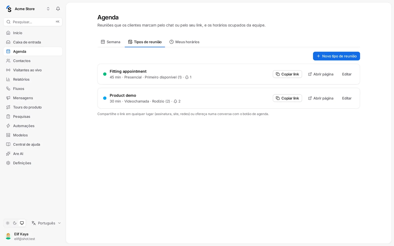 Editar um tipo de reunião