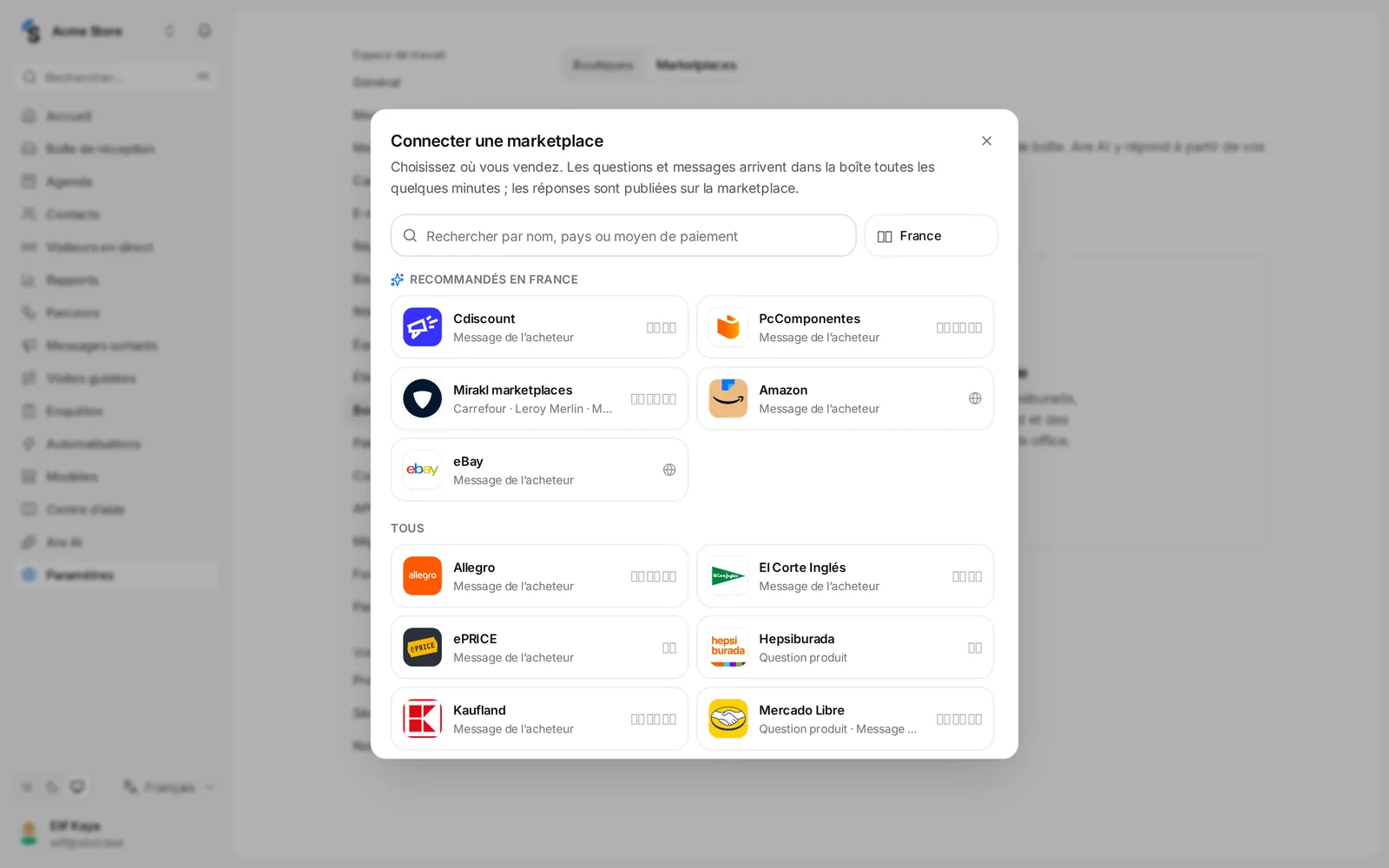 Connecter une marketplace
