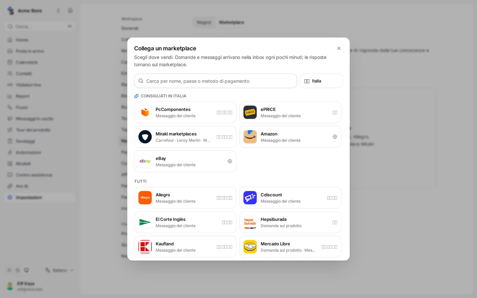 Collegare un marketplace