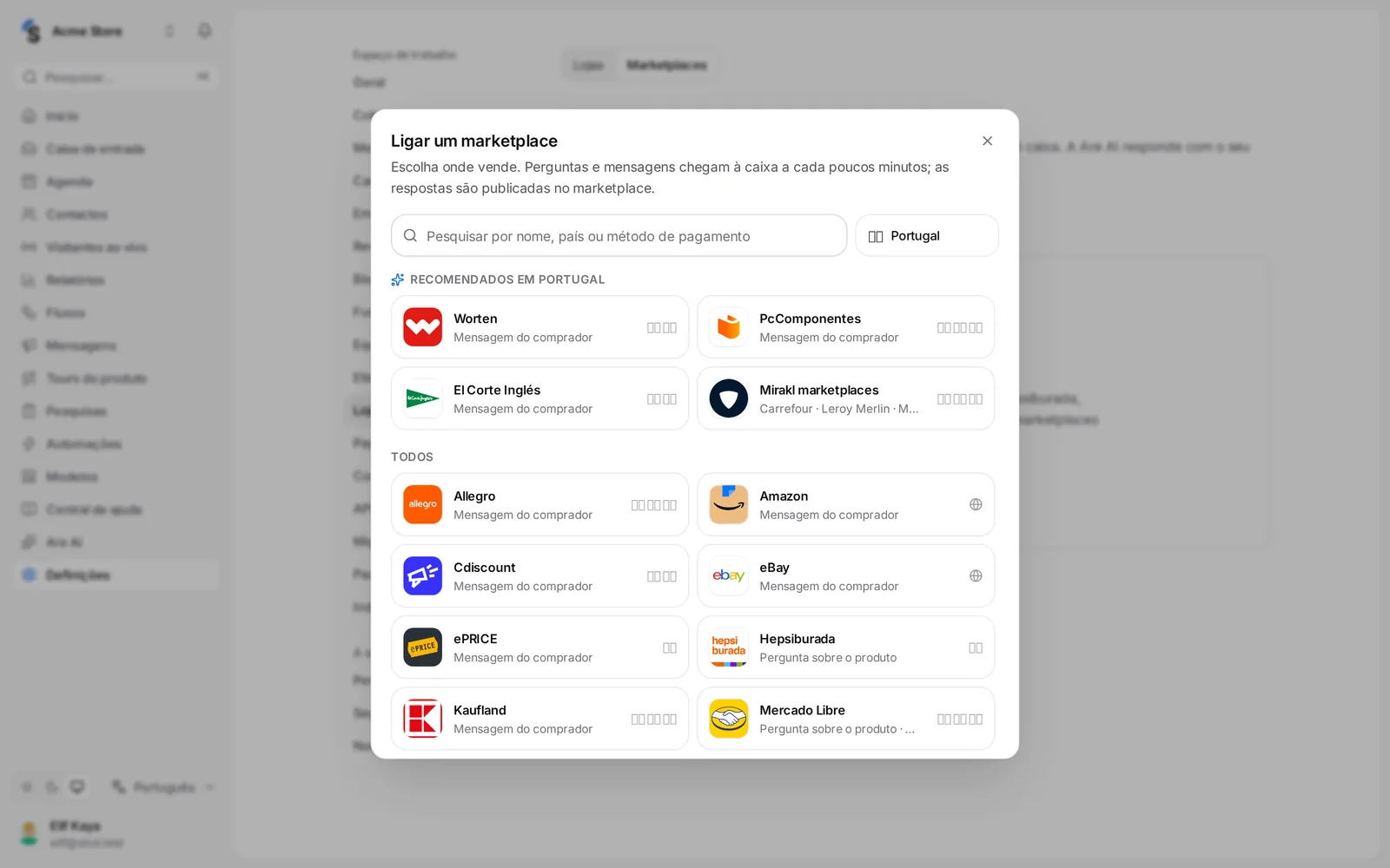 Ligar um marketplace