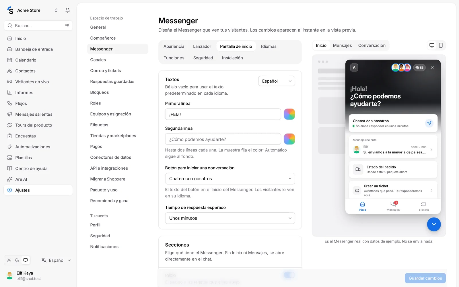 La pestaña Pantalla de inicio