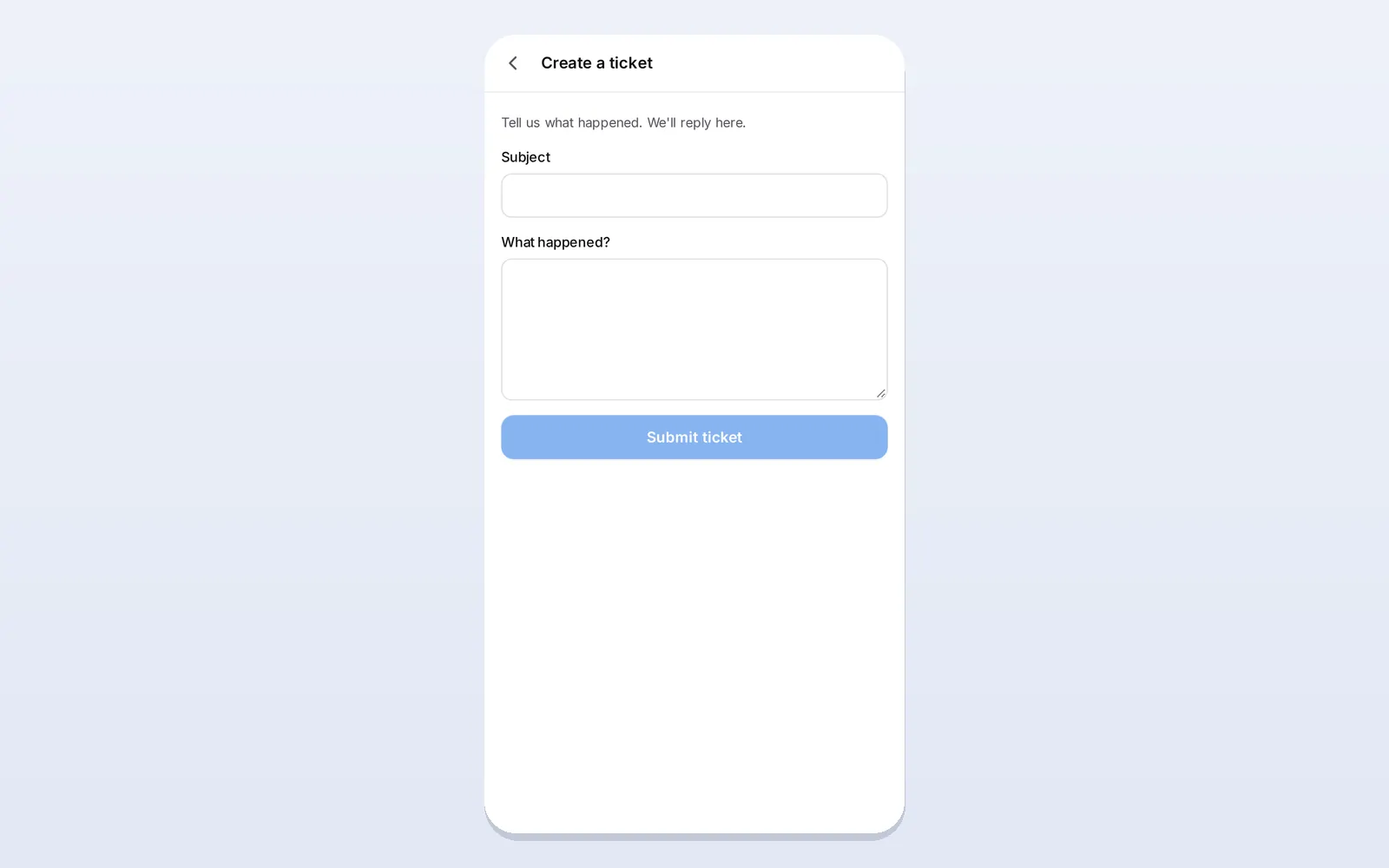 Creating a ticket in the Messenger