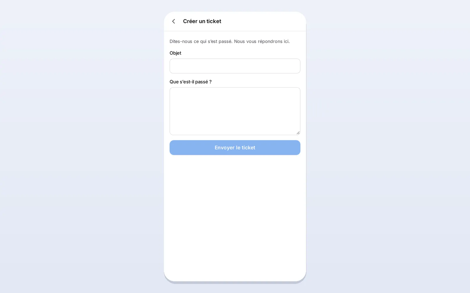 Créer un ticket dans le Messenger
