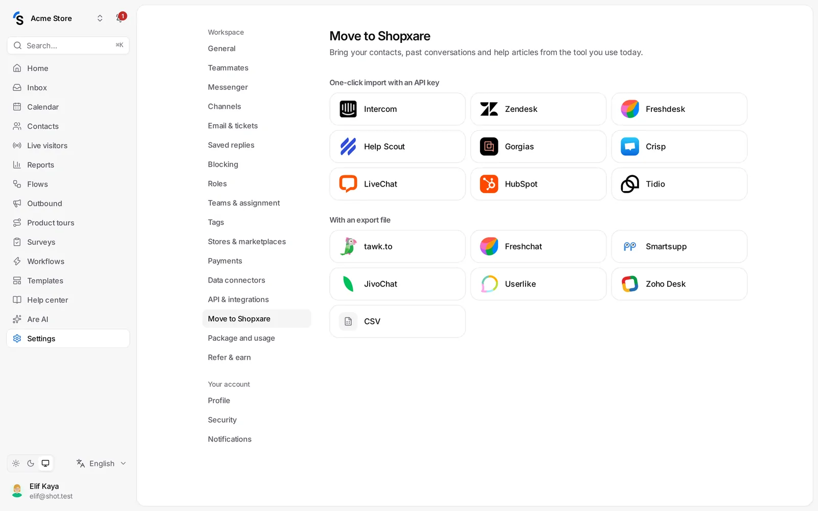 Settings → Move to Shopxare