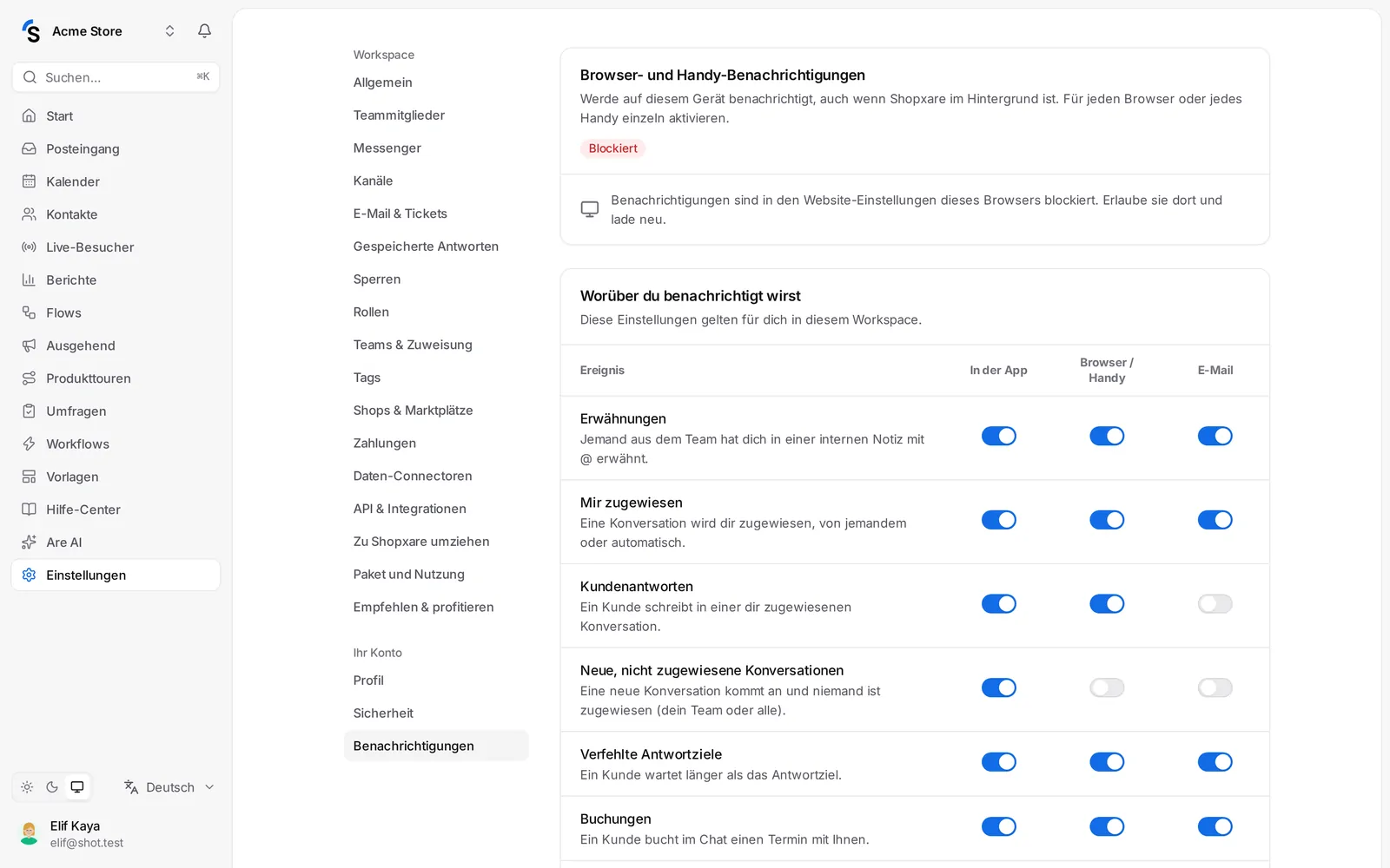 Einstellungen → Benachrichtigungen