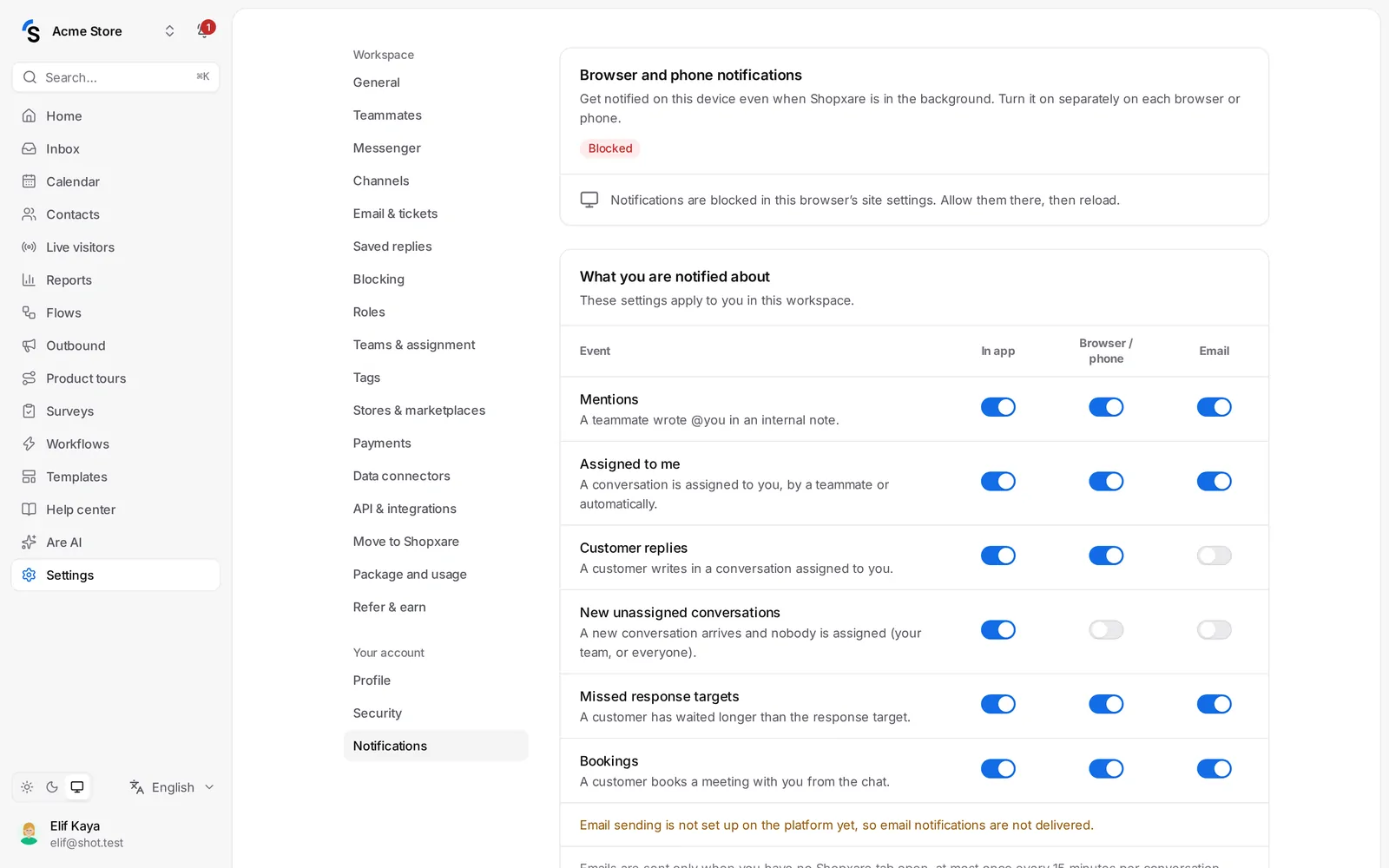Settings → Notifications