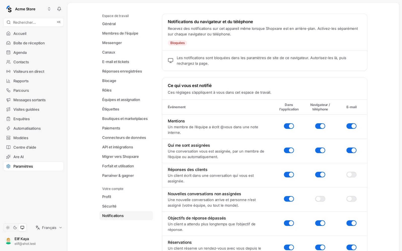 Paramètres → Notifications