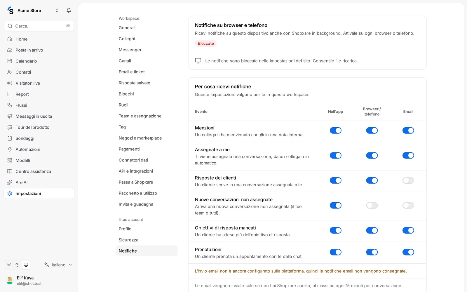 Impostazioni → Notifiche
