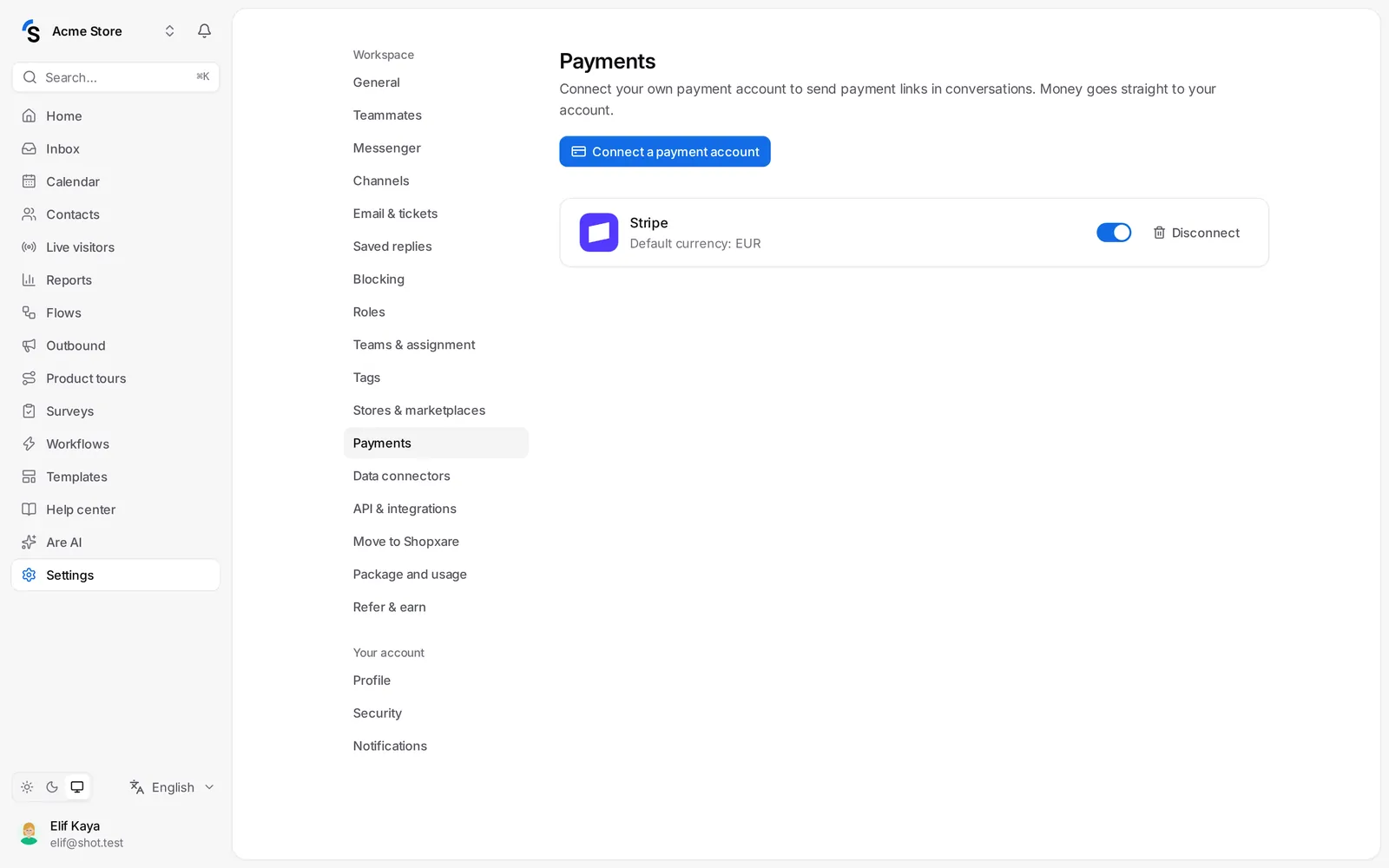 Settings → Payments