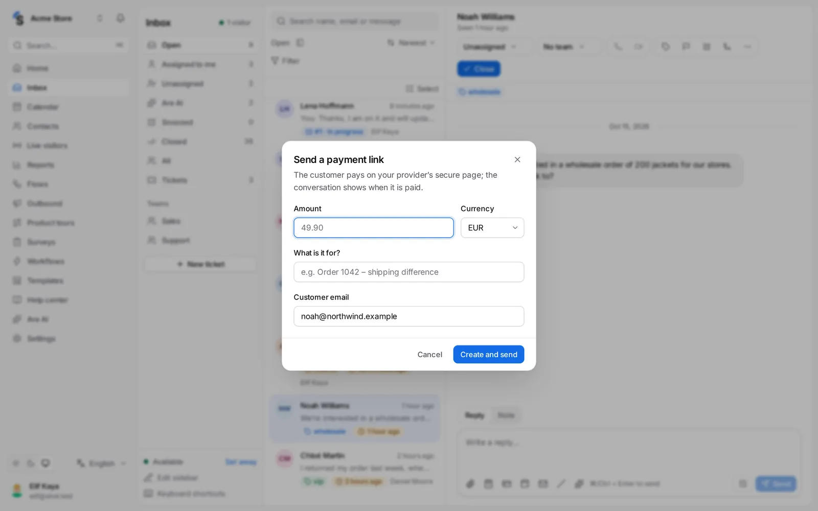 Sending a payment link