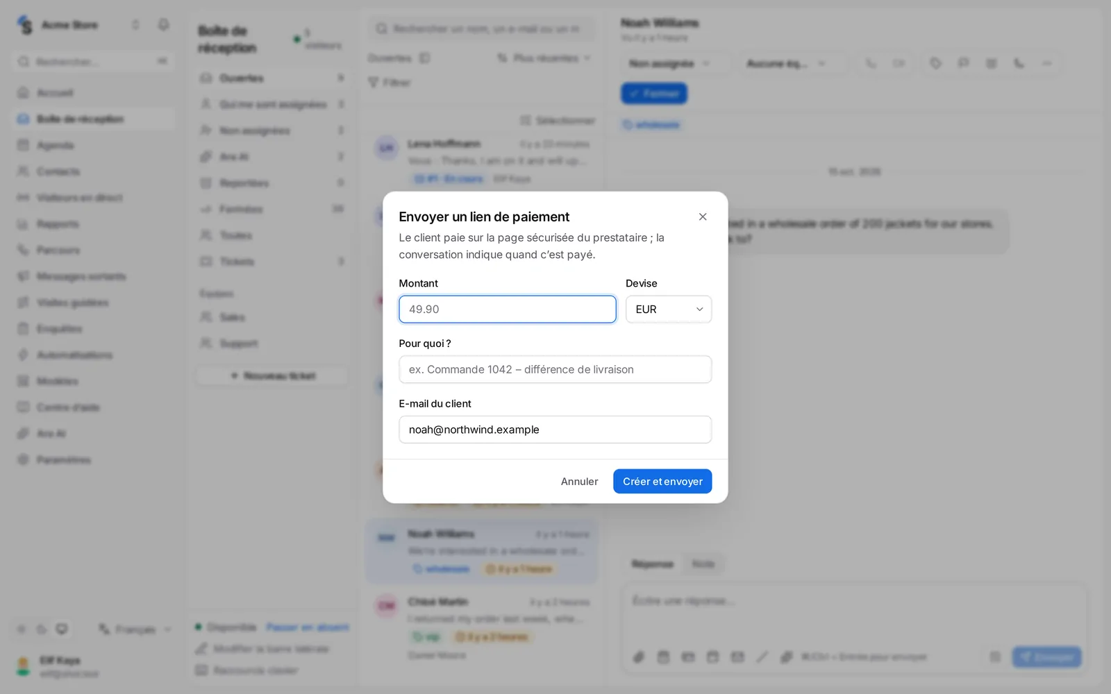 Envoyer un lien de paiement