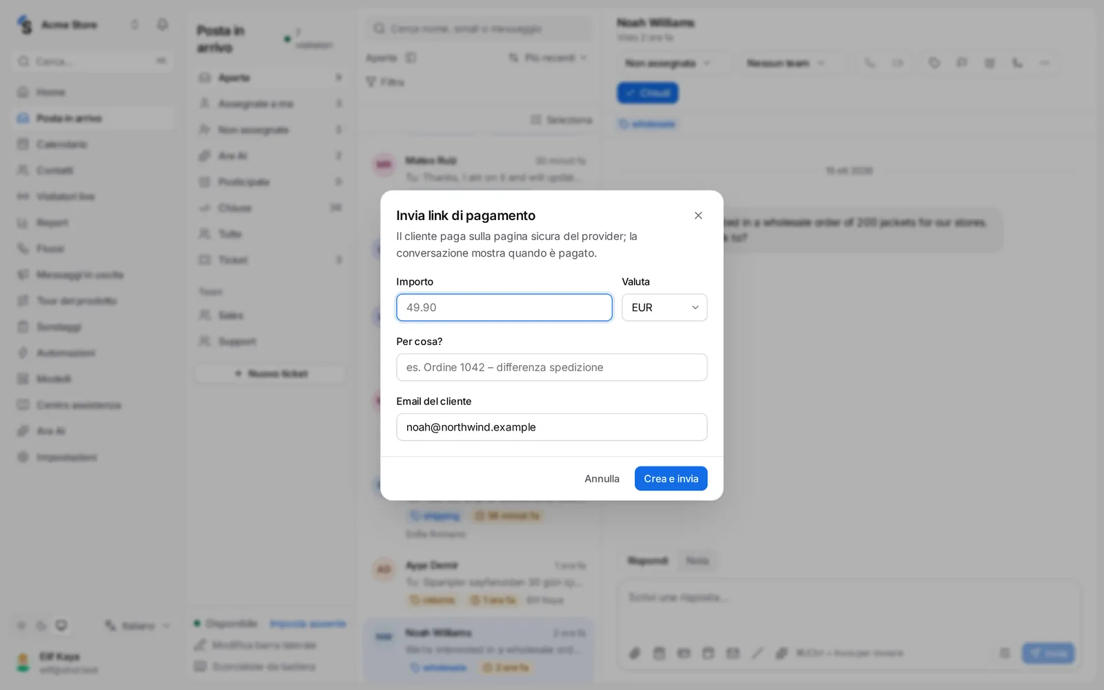 Inviare un link di pagamento