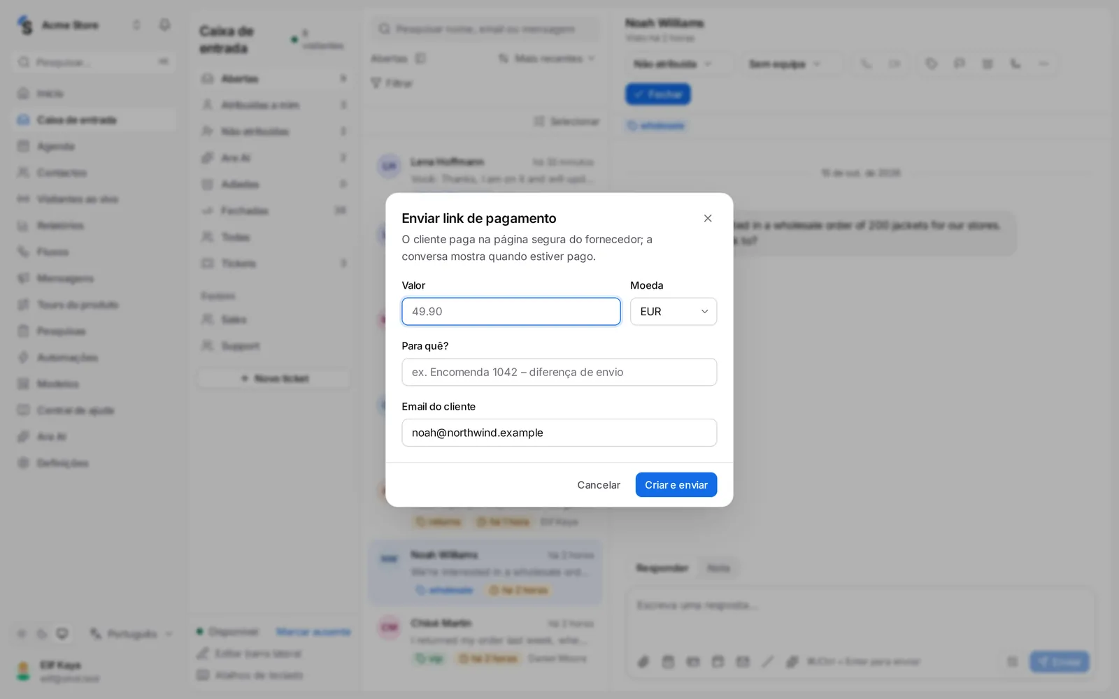 Enviar um link de pagamento