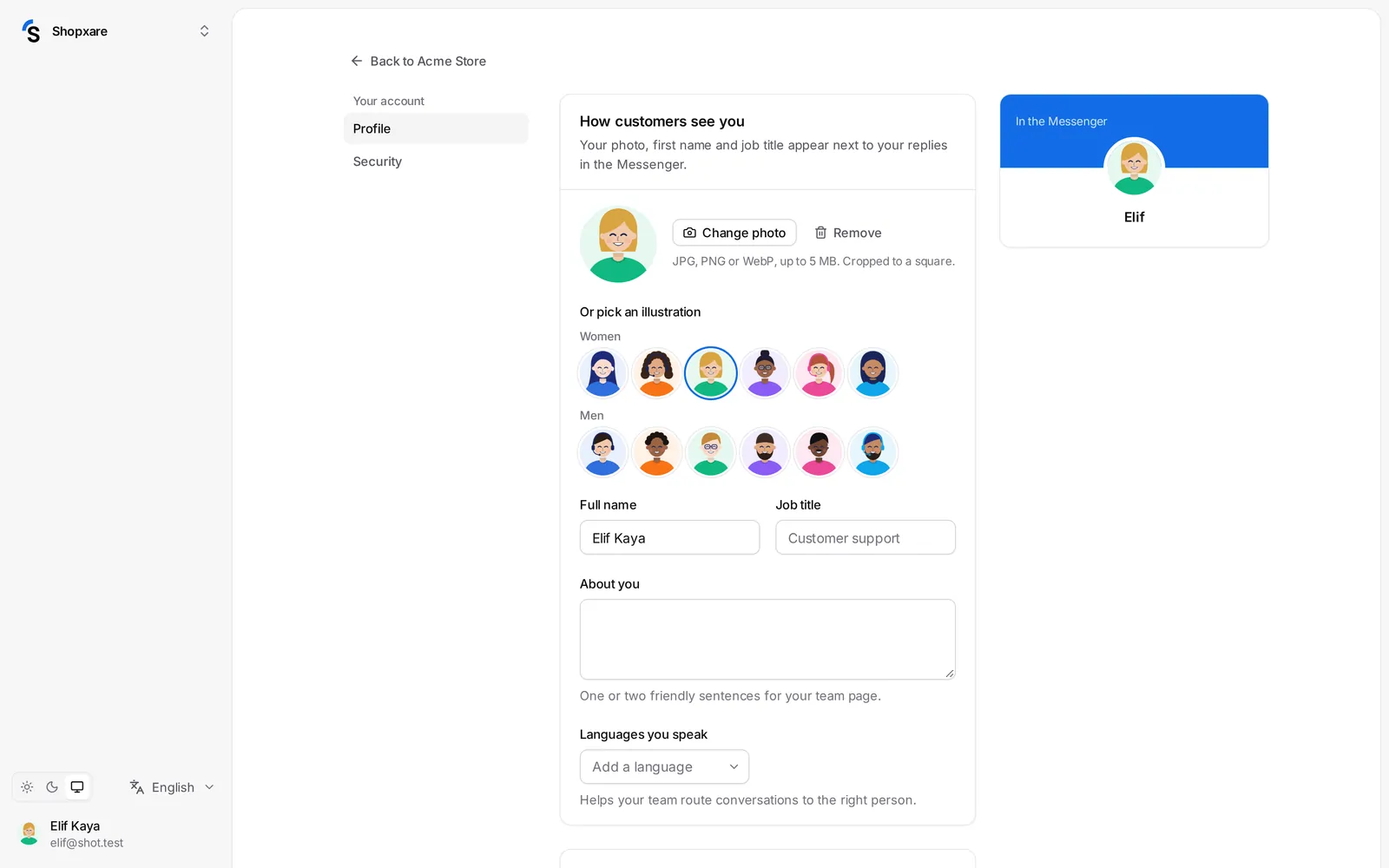 Settings → Profile