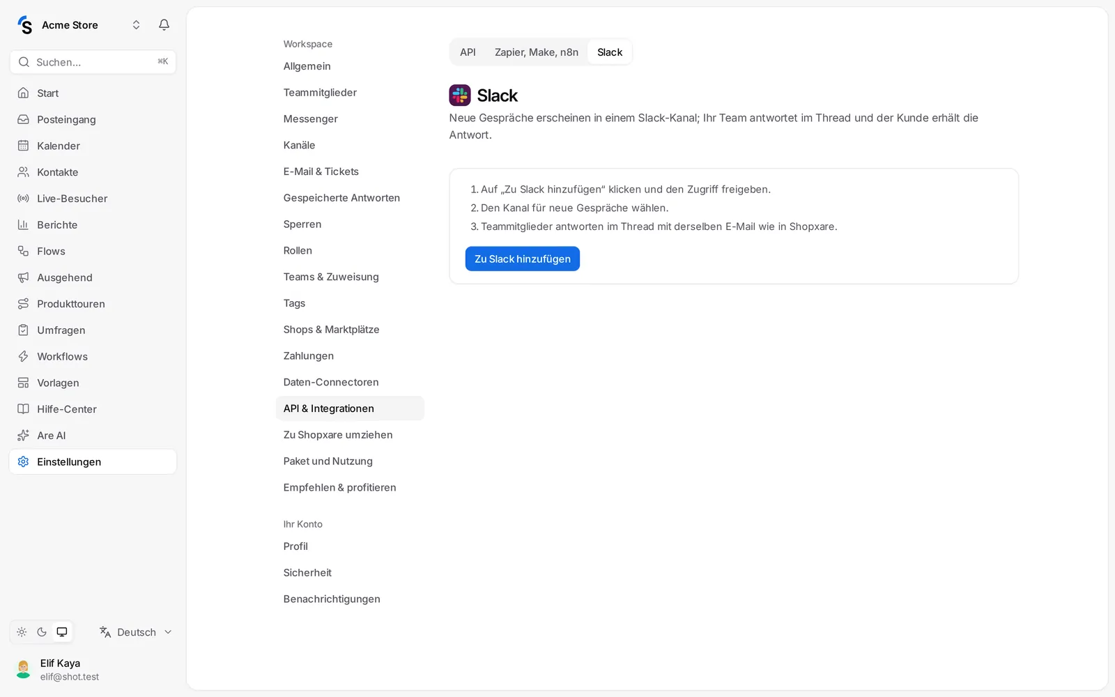 Slack-Einstellungen