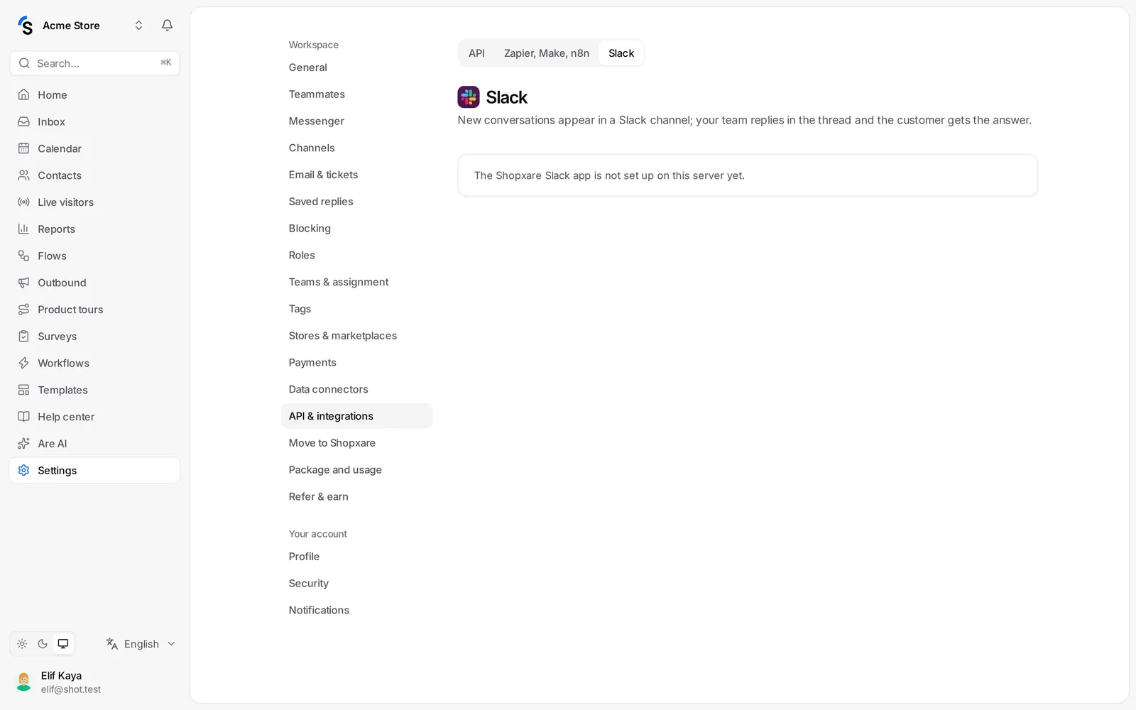 Slack settings