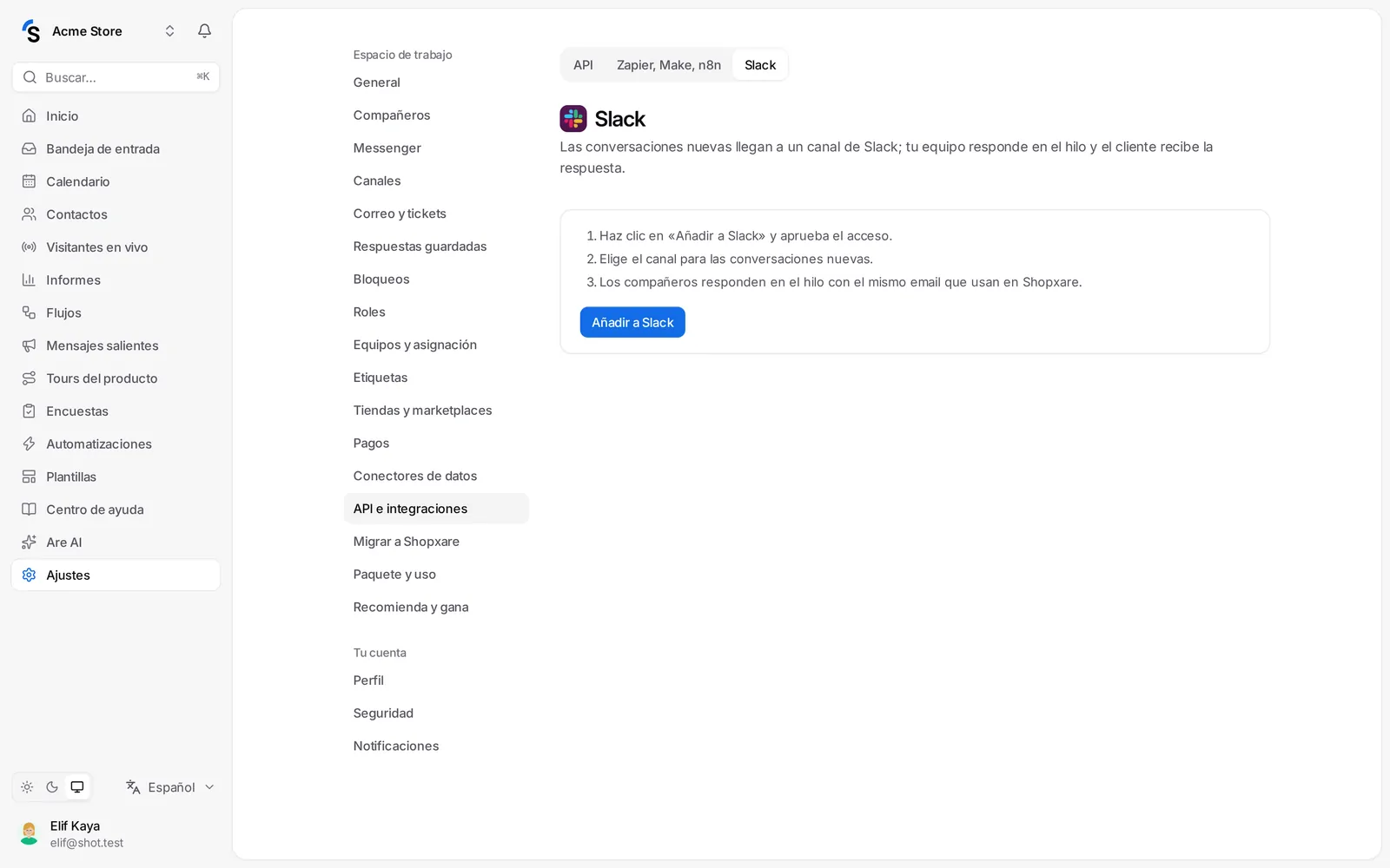 Ajustes de Slack