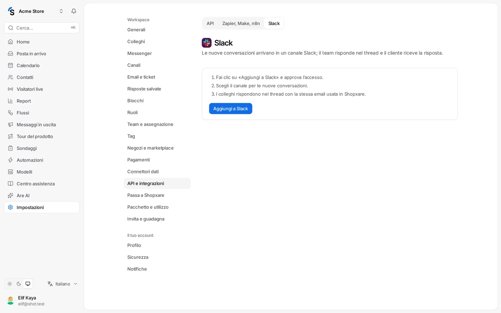 Impostazioni Slack