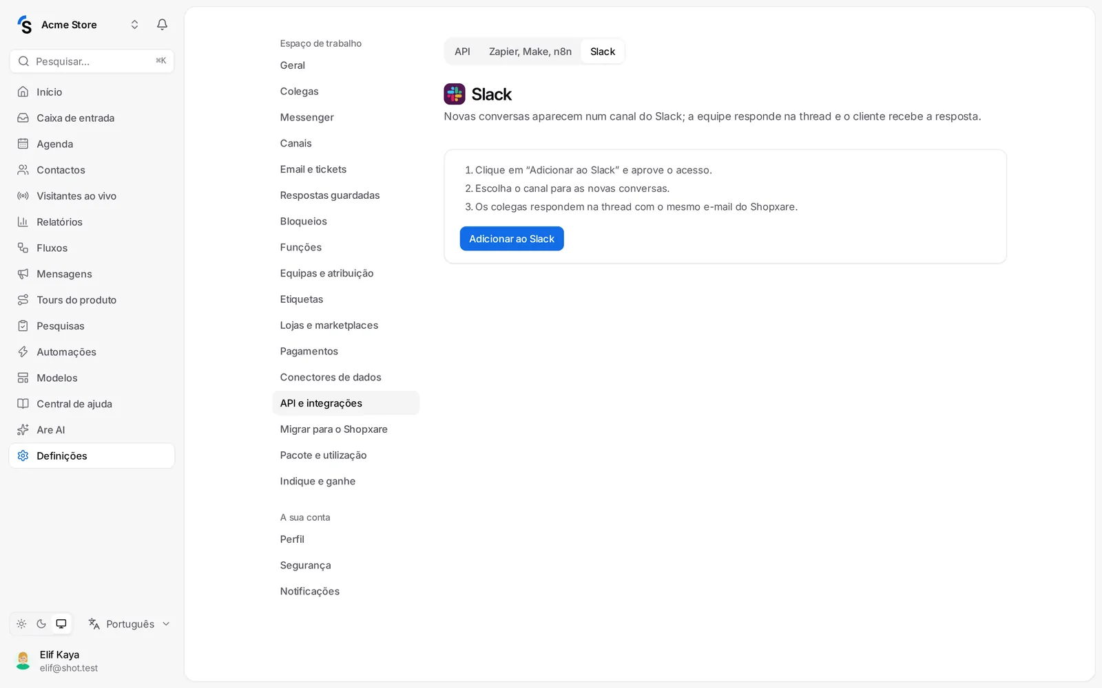 Definições do Slack