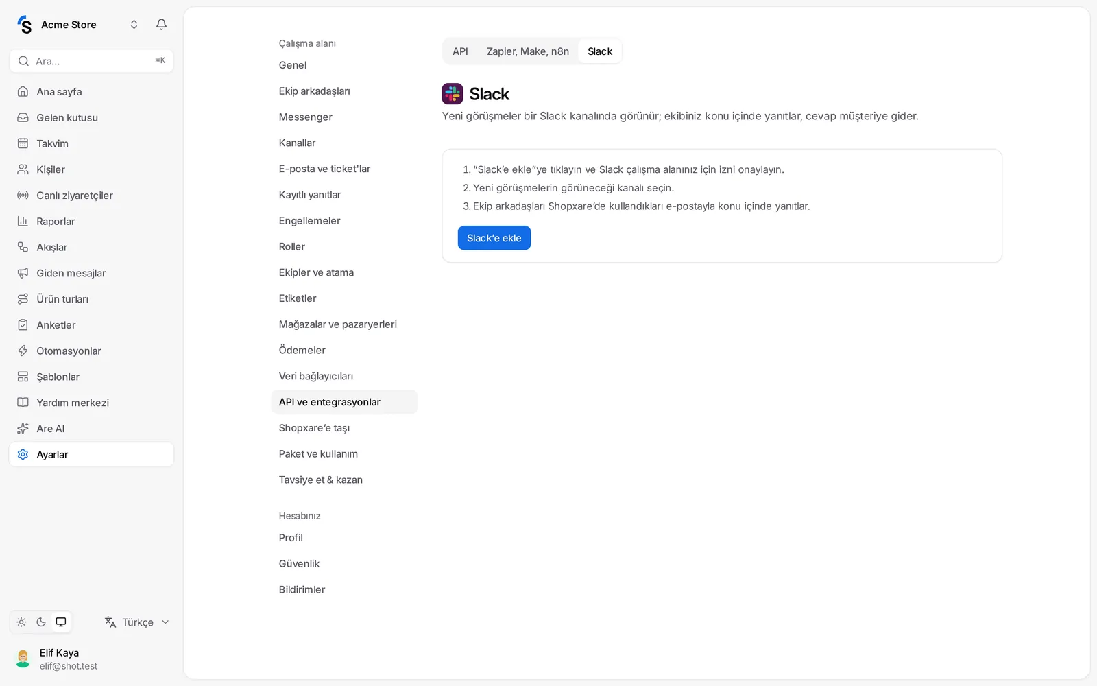 Slack ayarları