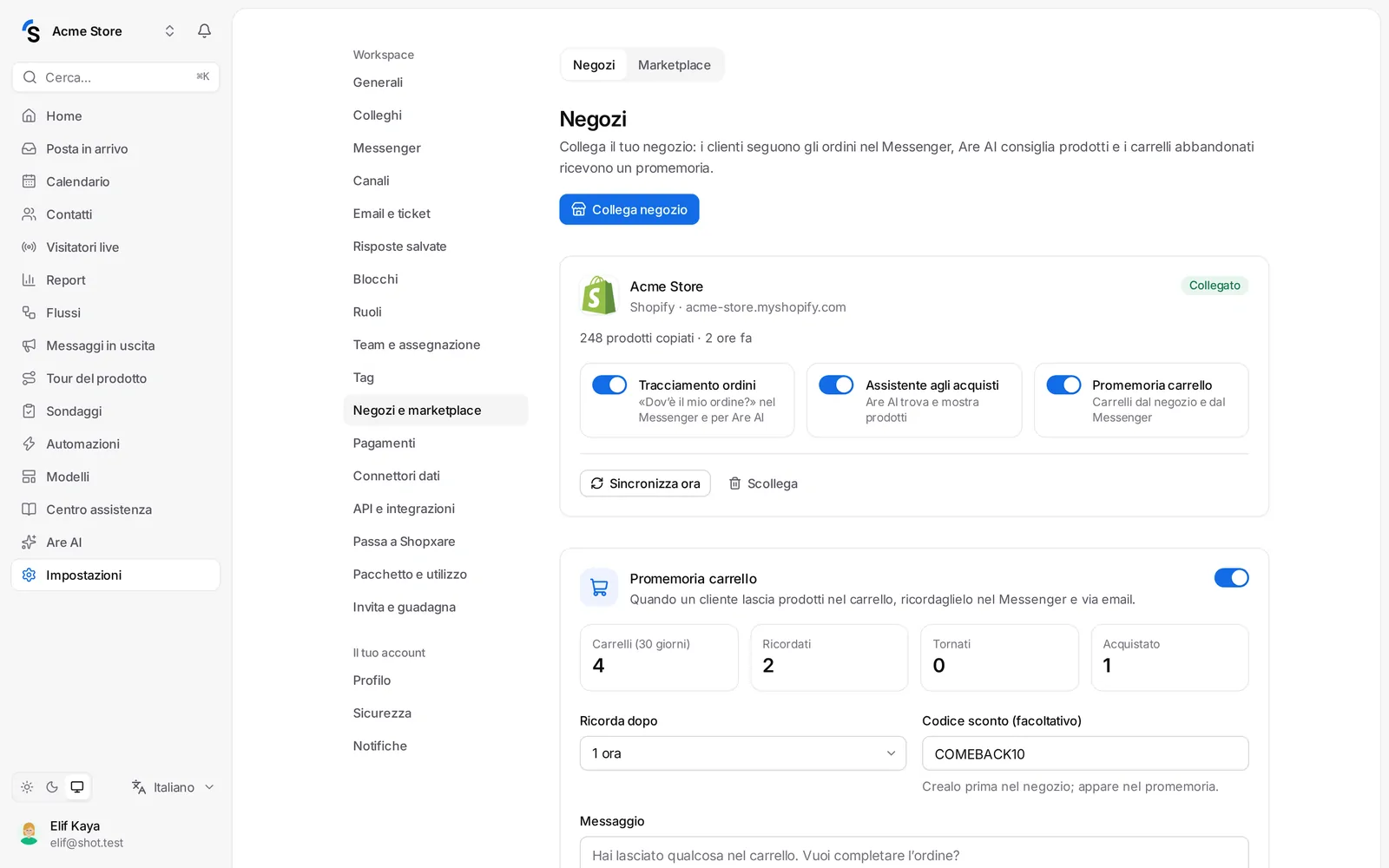 Impostazioni → Negozi e marketplace