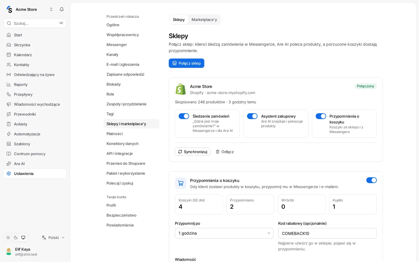 Ustawienia → Sklepy i marketplace’y