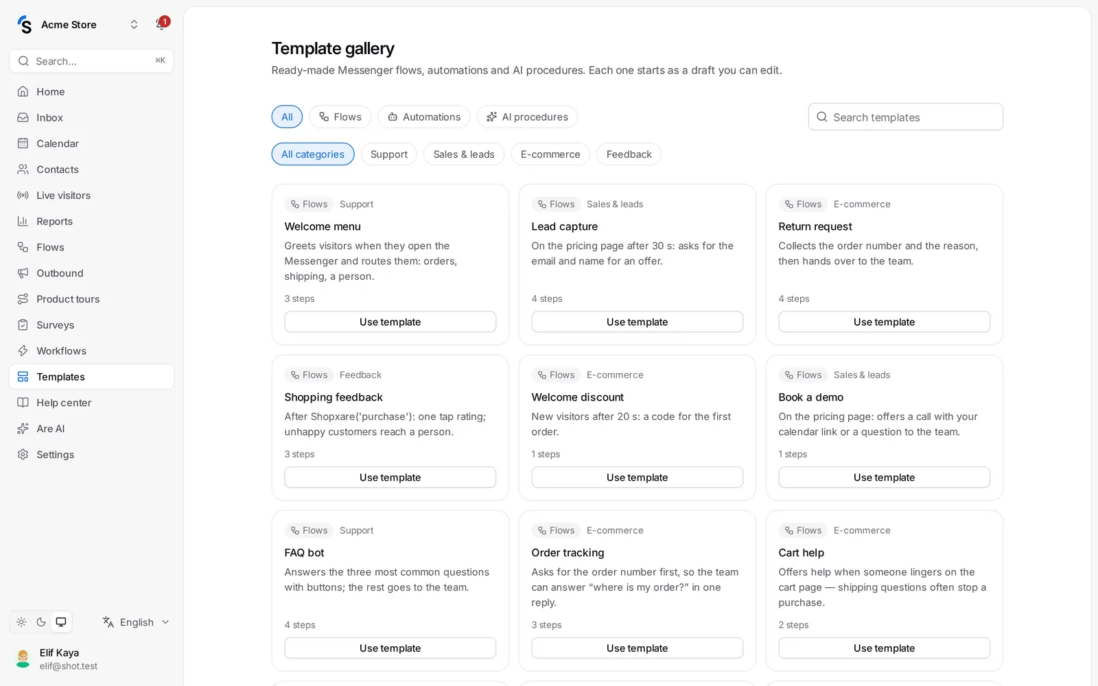 The template gallery
