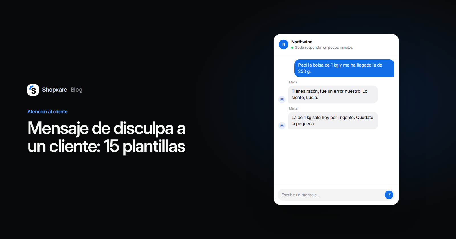 Portada de Shopxare: una agente se disculpa en el Messenger por enviar la bolsa de café equivocada y ofrece un reenvío urgente.