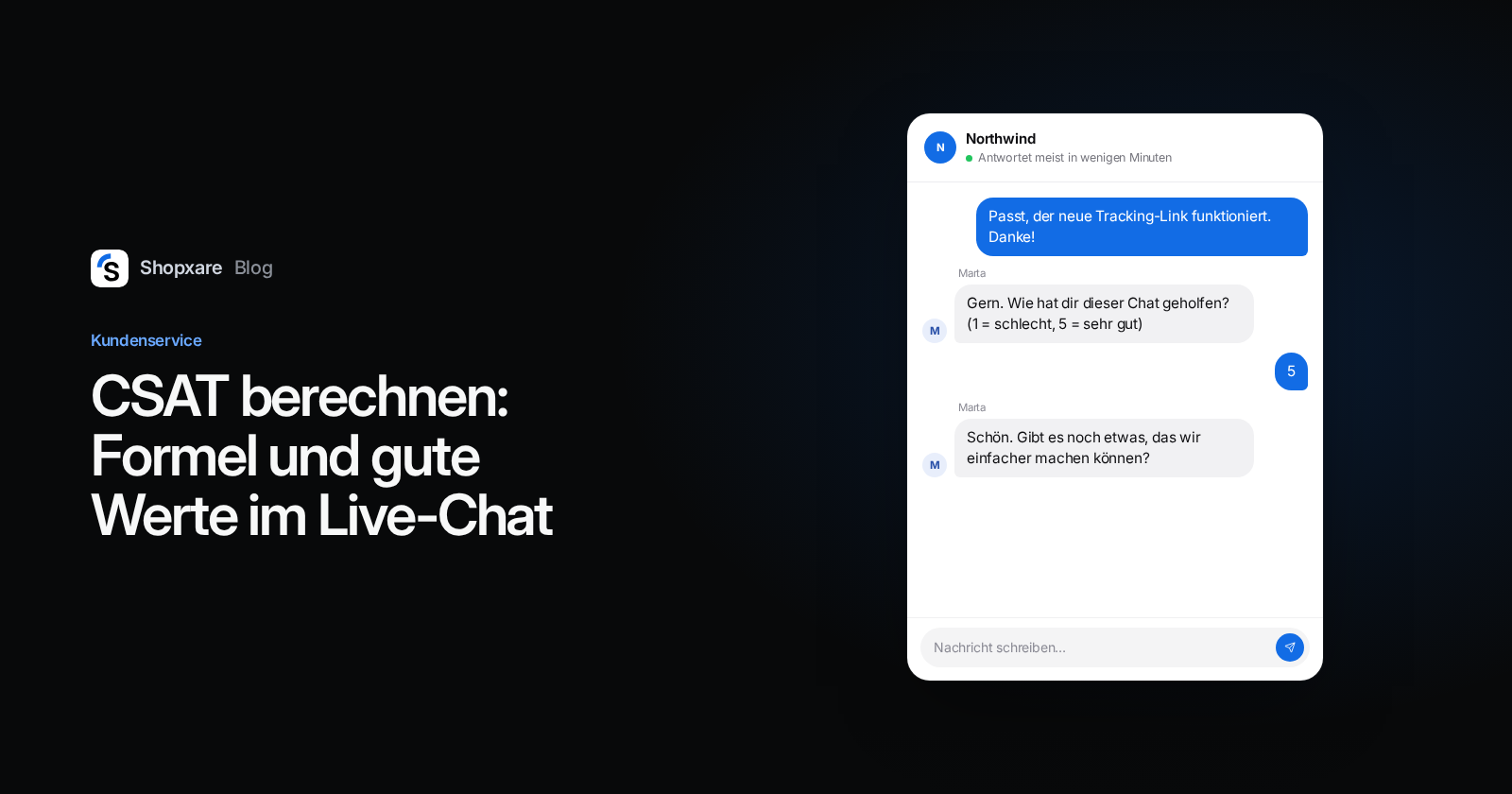 Cover: Der Shopxare Messenger bittet nach einem gelösten Anliegen um eine Bewertung von 1 bis 5, daneben der Titel zum CSAT.