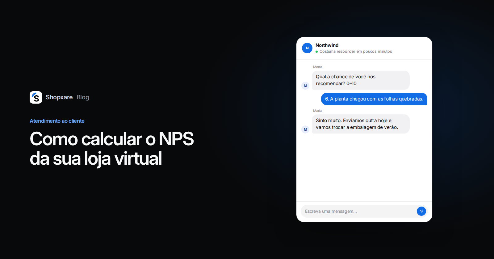 Capa do Shopxare com o título Como calcular o NPS da sua loja virtual e um chat em que o cliente dá nota 6