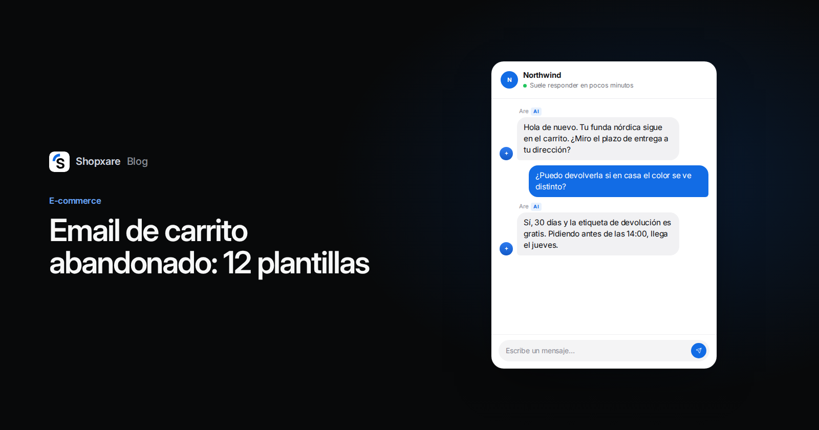 Portada: plantillas de email de carrito abandonado, con un chat en el que una clienta pregunta por las devoluciones antes de comprar