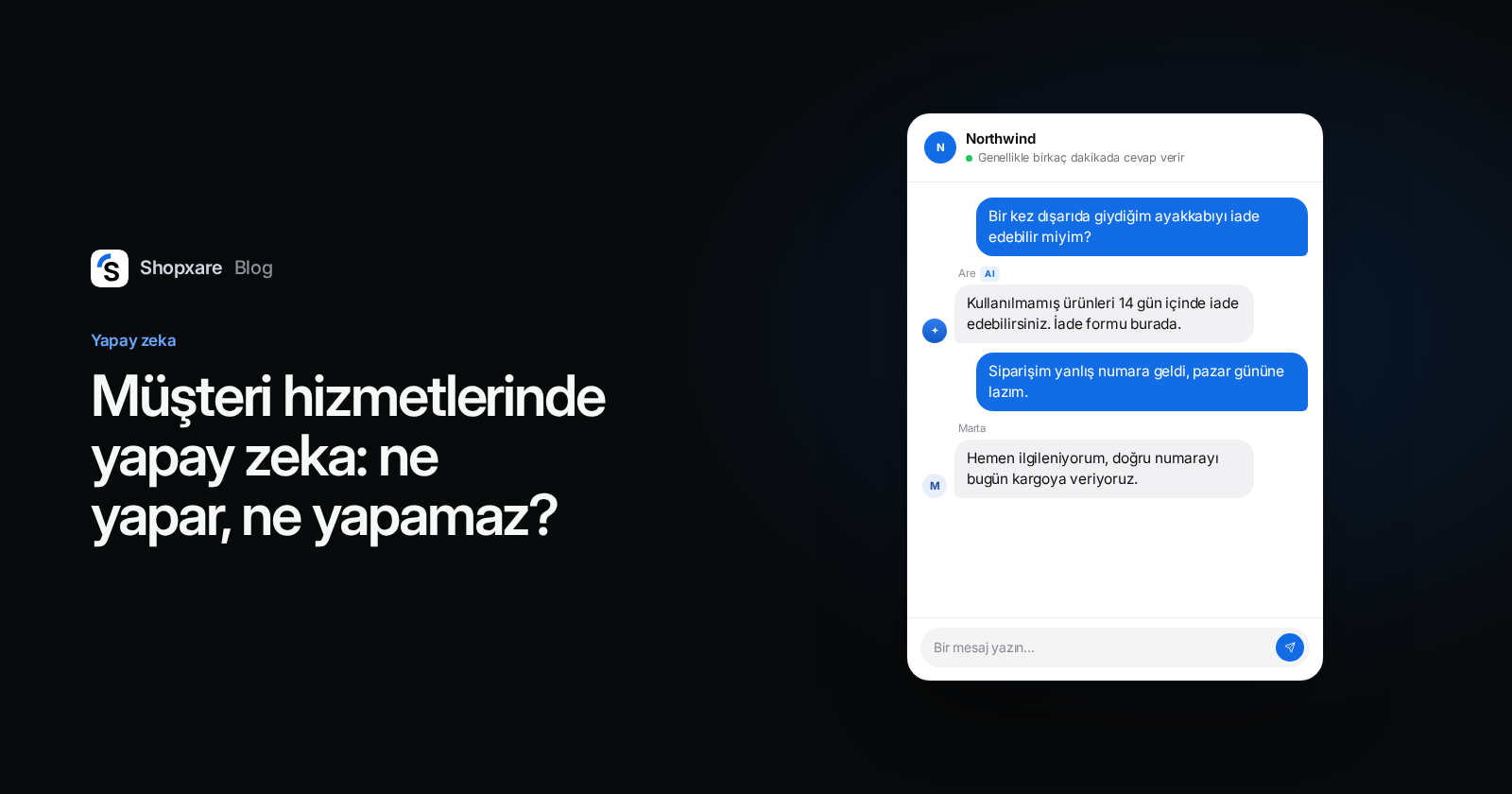 Kapak: müşteri hizmetlerinde yapay zeka; yapay zeka iade sorusunu yanıtlıyor, yanlış numara siparişini ekip üyesi devralıyor
