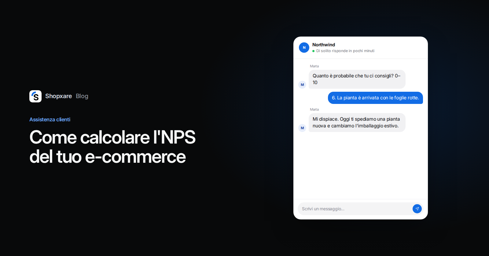 Copertina Shopxare con il titolo Come calcolare l'NPS del tuo e-commerce e una chat in cui un cliente dà 6