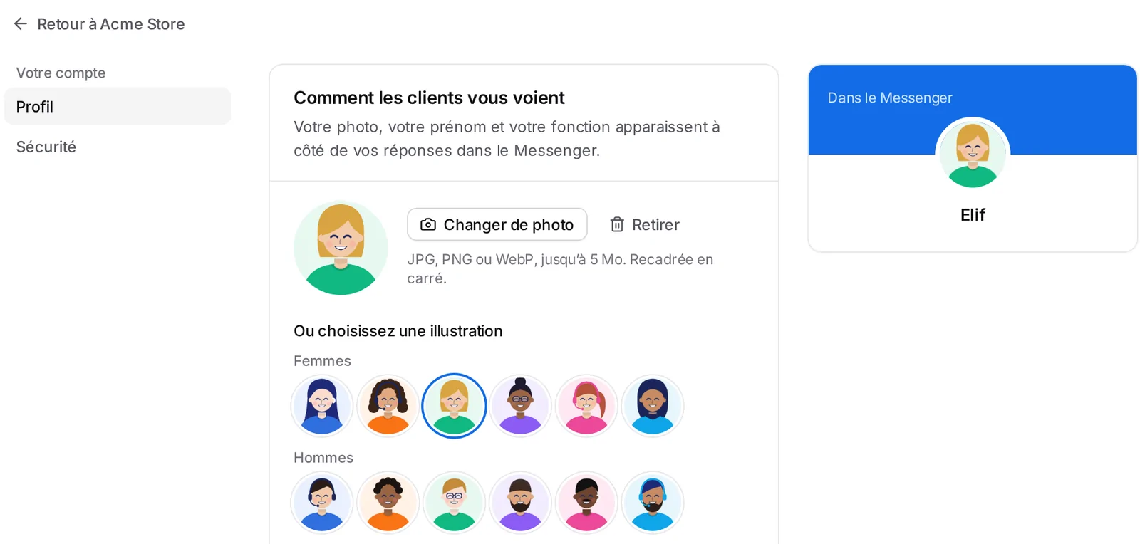 Choisir une illustration dans votre profil
